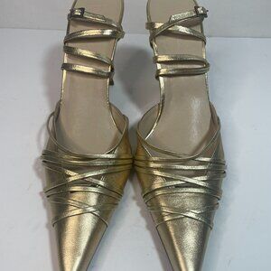 BCBG Gold Metallic Ankle Strap Max Azria Stilettos